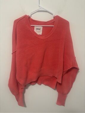 NWT Aerie ribbed oversized cropped coral pink sweater